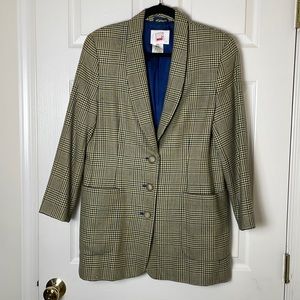 Vintage “Mondi” Blue, Gold and Black Plaid Boyfriend Jacket